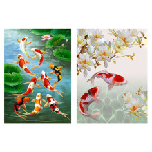 2 Set 5D Art Diamond Painting Round Full Diamond Stitch Kits Embroidery Home Decors,Koi Carp & Lotus Leaf