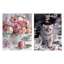 2Set Diy Round Drill Diamond Painting Stitch Mosaics Full 100% Cover Embroidery, "Coffee and Rose" & Snow Kitten