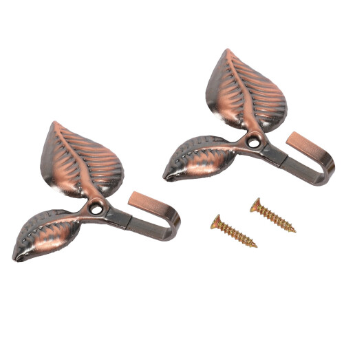 6 x Iron Leaf Shaped Curtain Tie Backs Holders Wall Hooks Home Decor, Red Bronze 1