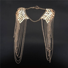 3X Vintage Punk Harness Bikini Body Link Epaulet Shoulder Chain Necklace Collar Dangling Tassel Gold