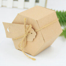 100Pcs Paper Candy Box, Hexagonal Carton Candy Box Gift Box, with Twine and Tag, Wedding Party Supplies