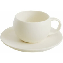Xícara e pires para café expresso com design de latte art, cerâmica creme fosca, formato profissional e porcelana fina, ideal para café, chá,