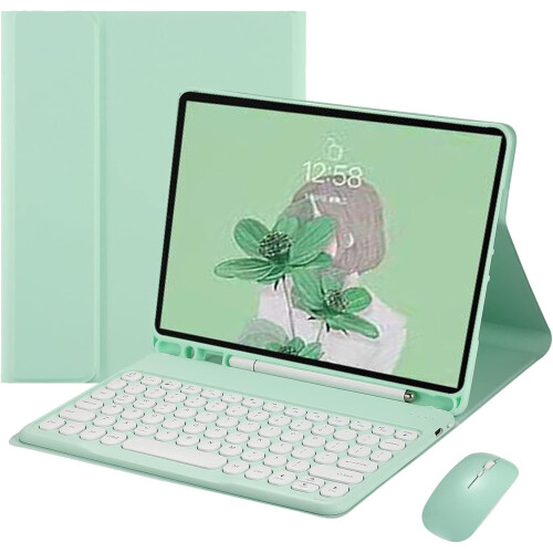 Teclado colorido sem fio para iPad 9 (2021), 10,2 polegadas, capa removível com suporte multiângulo para mulheres e meninas, compatível com mouse