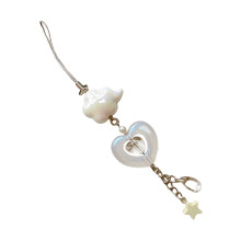 Lovely Bag Charm with Beaded Accents and Bowknot for-White