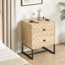 HOMCOM Bedside Table Unit Unique Zig Zag Design w/ Black Metal Handles Melamine