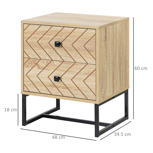 Homcom HOMCOM Bedside Table Unit Unique Zig Zag Design w/ Black Metal Handles Melamine 2