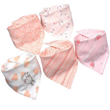 (As show, Music Cherry 5 Pack) baby saliva towel baby triangle towel pure cotton double layer