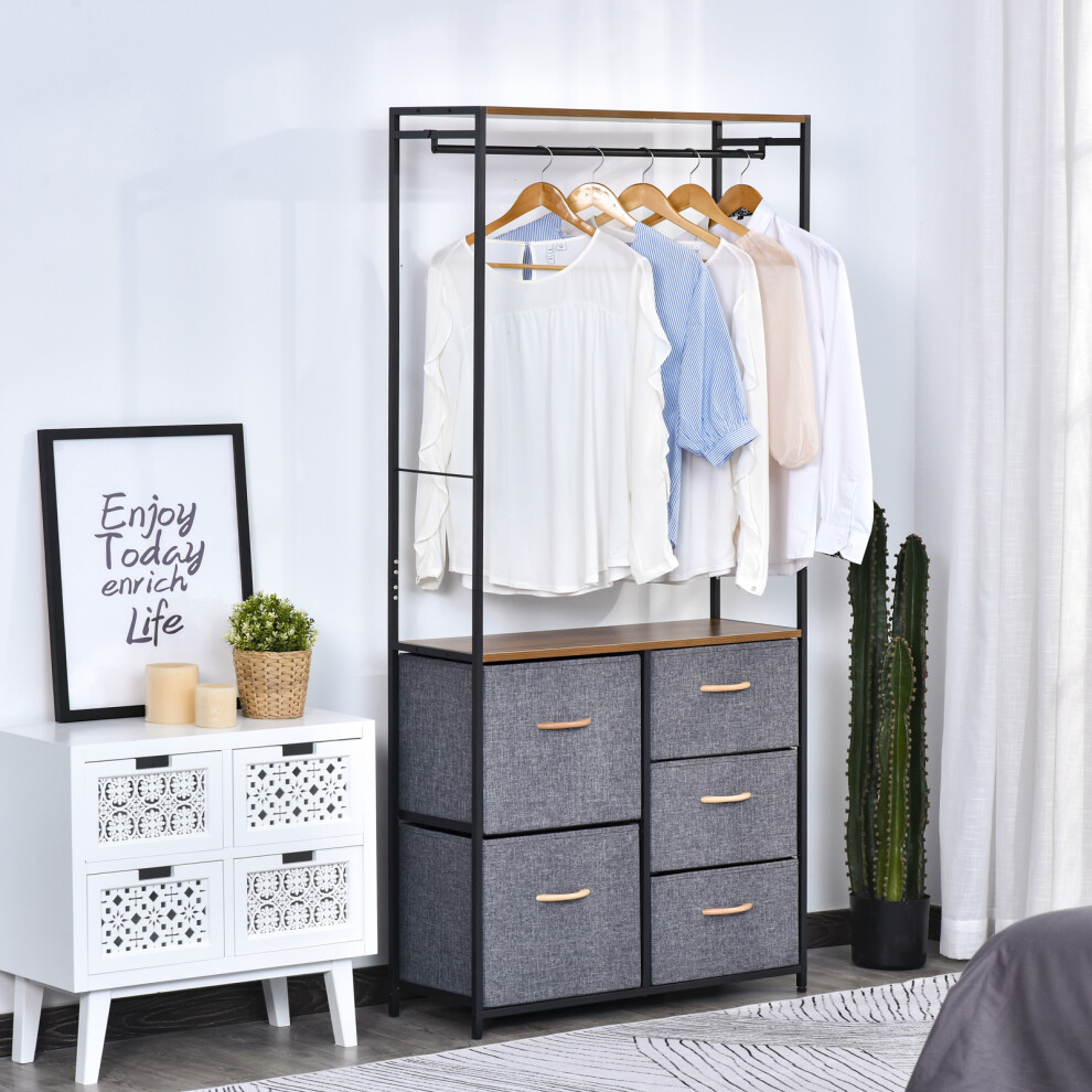 Homcom Storage Coat Rack Hallway Bedroom Organiser Shelves W/ Hanger, 5 Drawer
