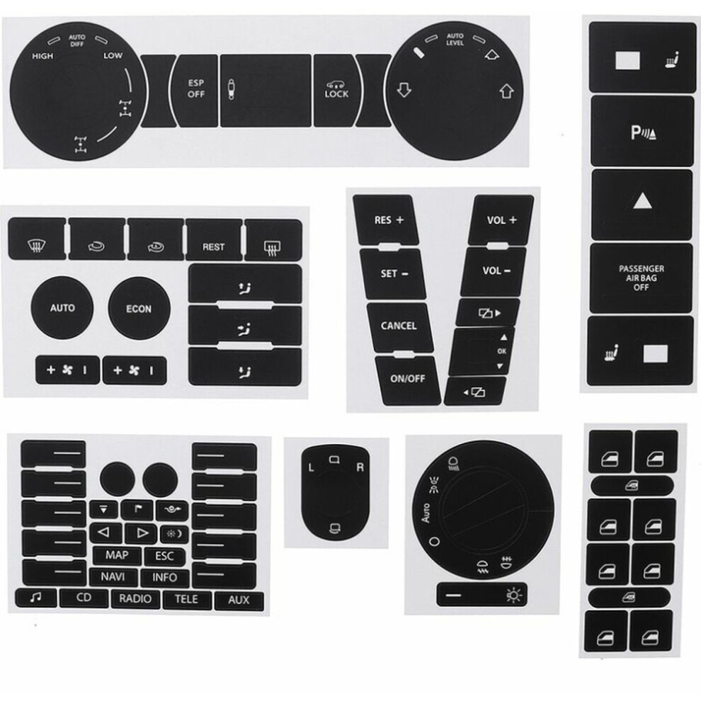 Ac & Radio Button Repair For Volkswagen Touareg 2004-2009, Vinyl Button Decal Kit, Easy Installation, Repair Vehicle At Home, Waterproof Surface Black 9004841498836