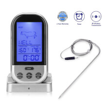 Digital Kitchen Thermometer for BBQ, Oven, Grill and Smoker, Stainless Steel Probe, Programmable Alarm with USDA Preset Temperatures and Timer Alarm,