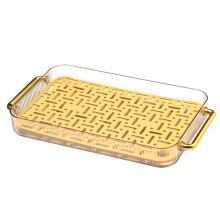 Bandeja de chá com alças duplas, design multifuncional, feita de plástico com sistema de drenagem de água e efeito decorativo. Possui dupla