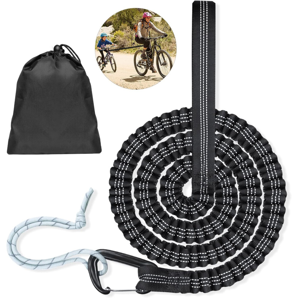 Nylon Material Bike Bungee Tow Rope, Double Locking Cross Stitches For Durability, Elastic Cord Extends For Comfortable Traction, Suitable For 9358999347554