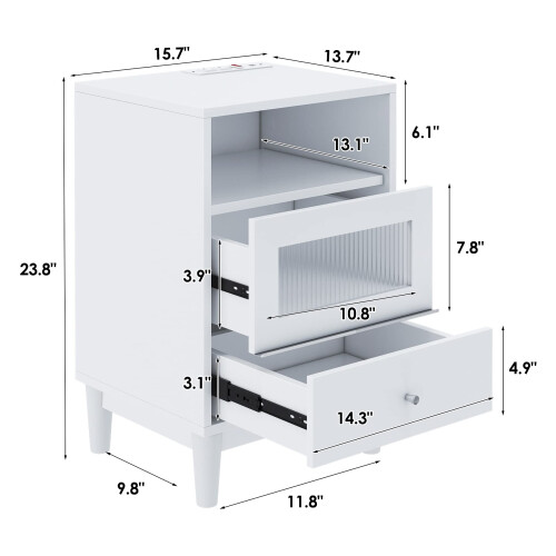 Nightstand Bedside End Table Charging Station LED 1