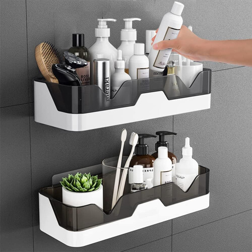 Bedside Organizer, Wall Mounted Adhesive Storage Caddy, Multiple Purpose Shelf for Small Items (2PCS)