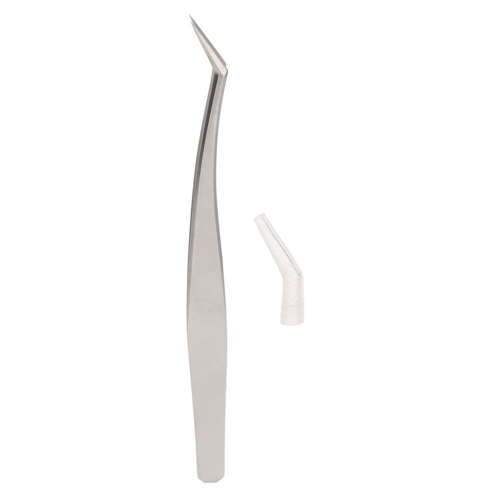 Silver Stainless Steel Long Oblique Eyelash Grafting Tweezer For Lash Extension