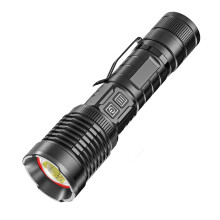 Superheldere LED-tactische zaklamp, hoge lichtopbrengst, oplaadbaar, met verstelbare focus en digitale batterij-indicator voor kamperen, wandelen en