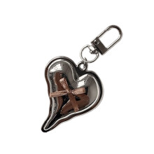 Love Silver Heart Bag Charm Bowknot Keyring-Light coffee