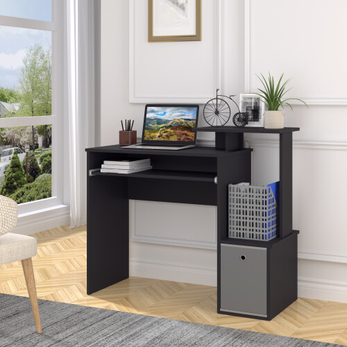 Homcom HOMCOM Computer Desk with Sliding Keyboard Tray Storage Drawer Shelf Black