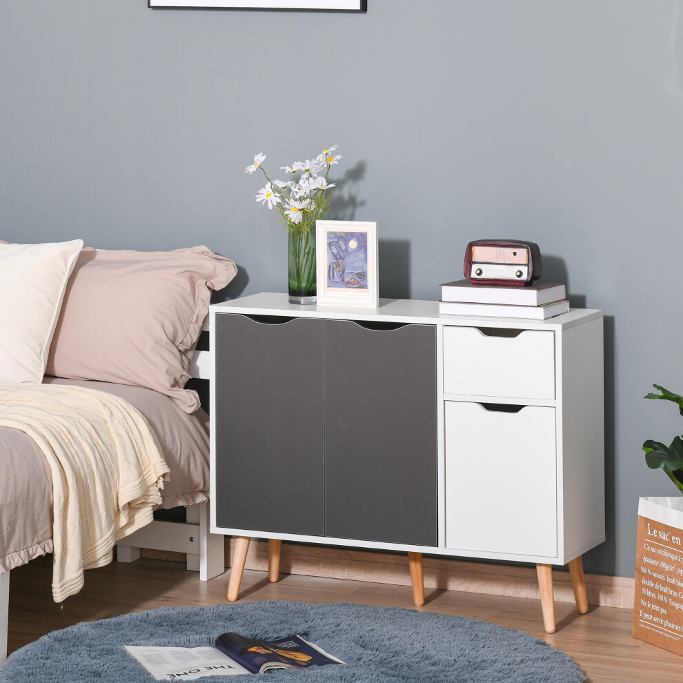 Homcom Storage Cabinet, Floor Standing Sideboard With Drawer, Grey