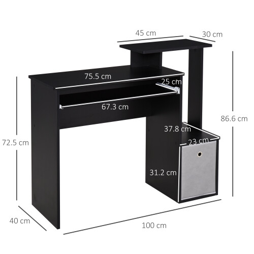 Homcom HOMCOM Computer Desk with Sliding Keyboard Tray Storage Drawer Shelf Black 2