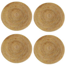 4X Handwoven Rattan Placemats,Round Wicker Table Mats, Natural Woven Placemats for Dinner Table,Heat Resistant Mats