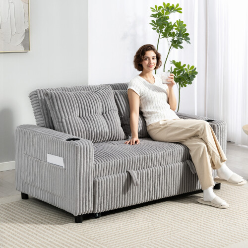 Homcom HOMCOM 2 Seater Sofa Bed, Click Clack Pull Out Bed Settee, Light Grey