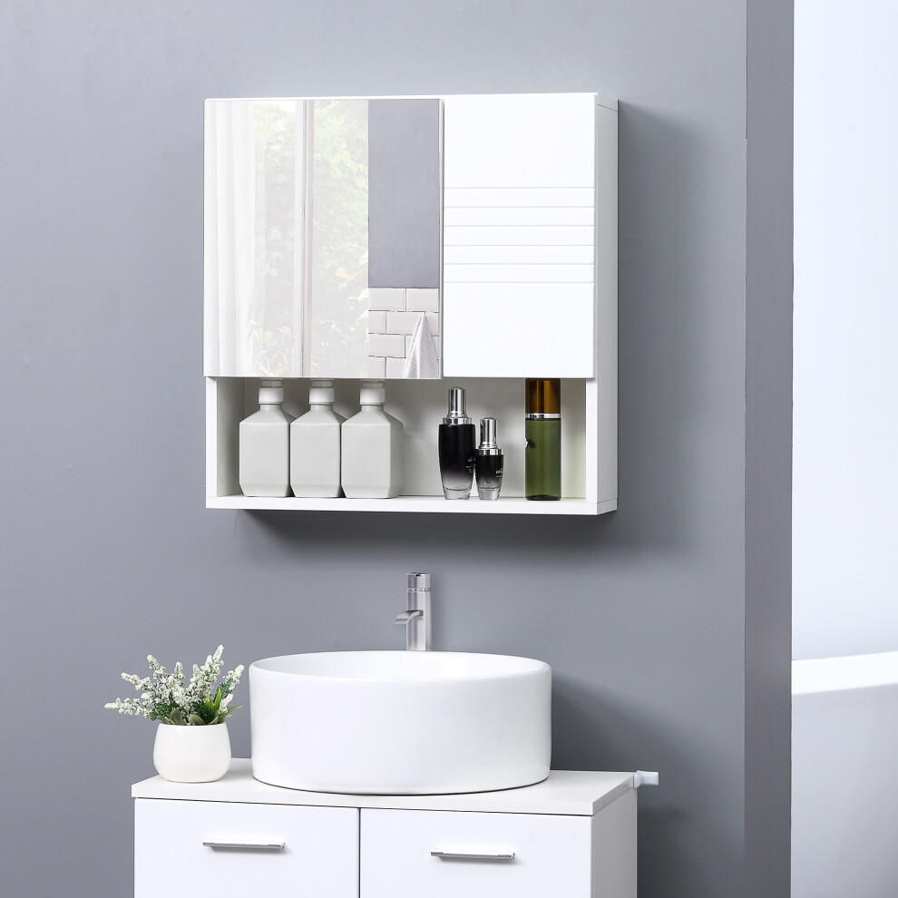 Kleankin Bathroom Wall-Mounted Mirror Cabinet W/ Double Door Shelves