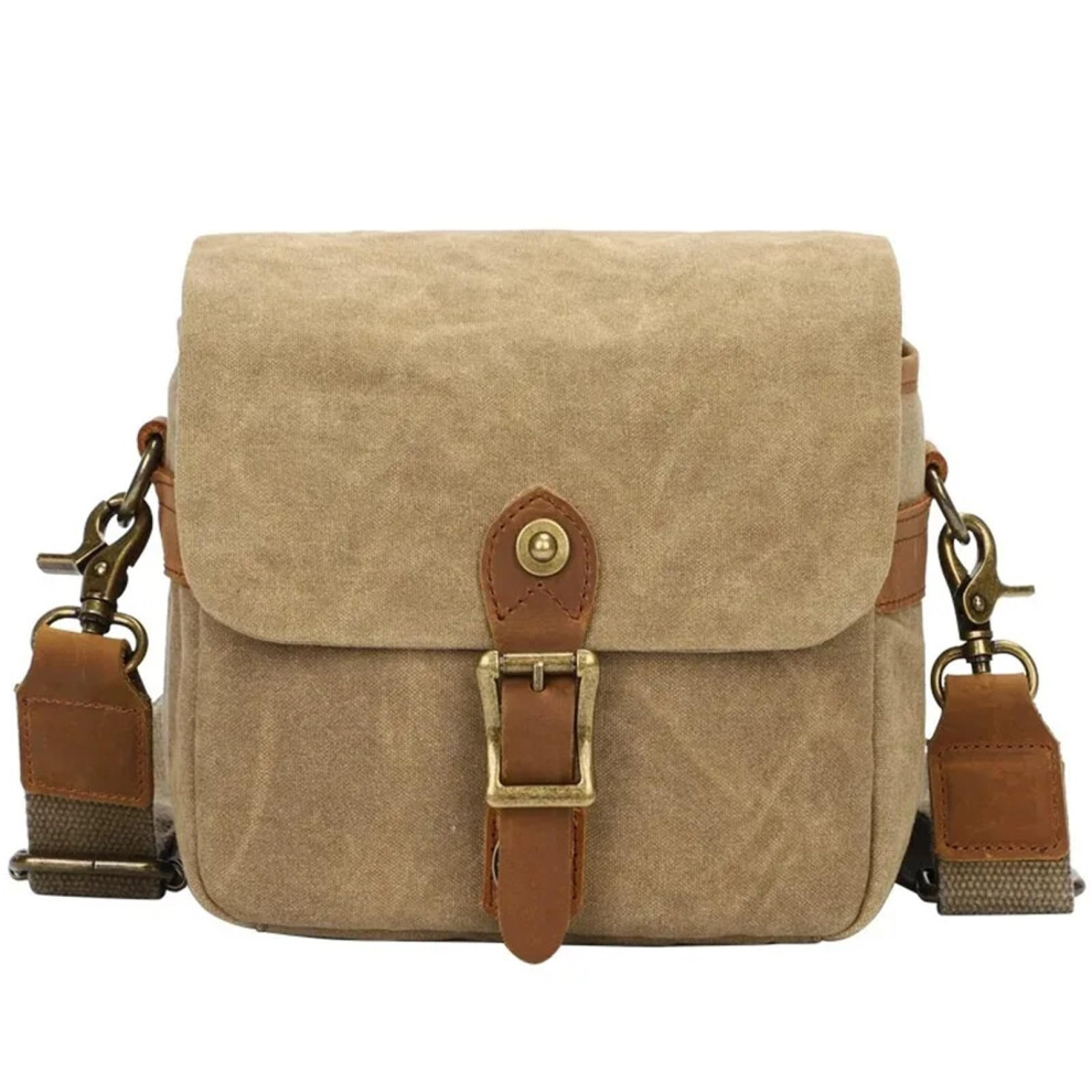Canvas Slr Camera Bag Micro Messenger Bag For Dslr Waterproof Wearresistant Shoulder Photography Backpack Khaki 9382693737083