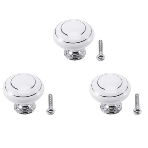 3 x Ceramic Door/Wardrobe/Cabinet/Cupboard Knob Handle Drawer White
