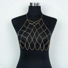 3X Halterneck Maglia A Catena per Donna Bralette Bikini Reggiseno Collane per Stomaci (Oro)