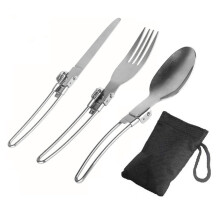 Burr Handle Utensils 3Piece Stainless Steel Folding Cutlery Set for Camping Picnic Outdoor Kitchen RustProof