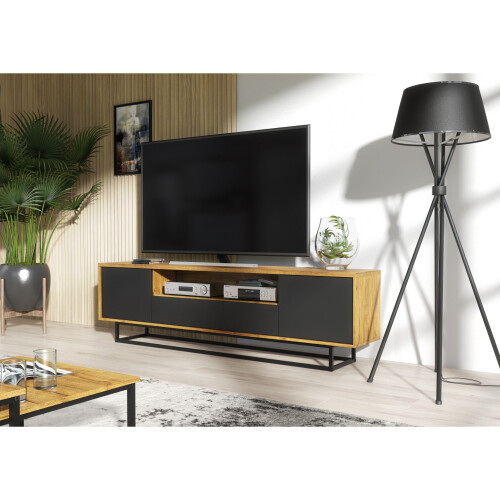 TV Unit 200cm Rift Loft - Dark Oak & Black 1