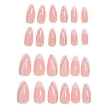 Ongles à pression à base transparente avec motifs tourbillonnants blancs, couvrance totale et application facile, matériau ABS de haute qualité