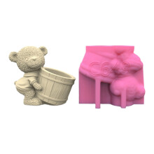 Silicone Flower Pots Mold Bear Succulent Planter Cement Clay