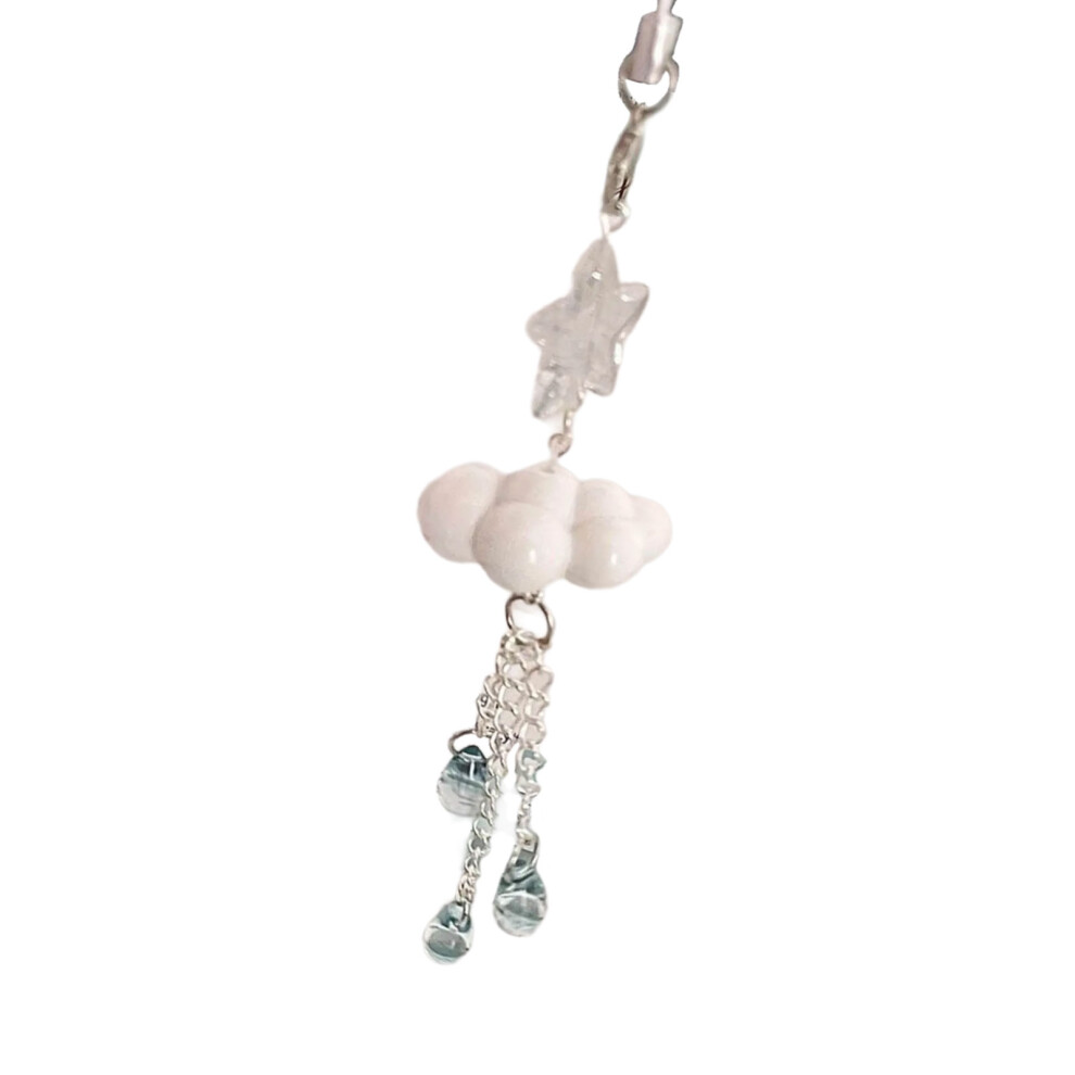 Charming Beaded Mobile Pendant Convenient Keyring Bag- Silver 7732000806483