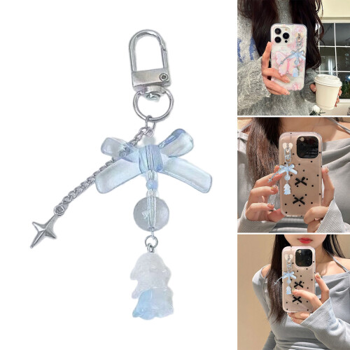 Porte-clés en perles de fleur avec nœud papillon, pendentif 1