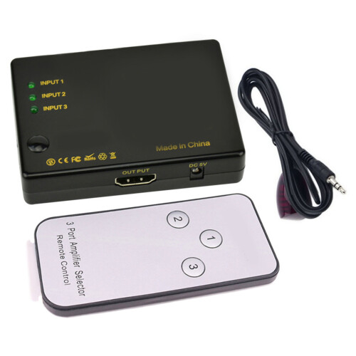4K HD Multimedia Interface Switcher 3-in-1 Out IR Remote 5W 1