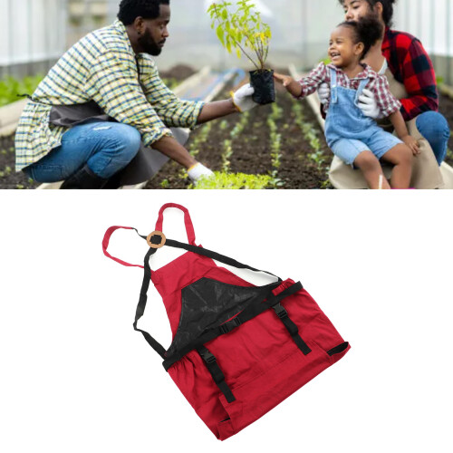 Red Canvas Vegetable & Fruit Picking Apron, 52.5x59.5cm