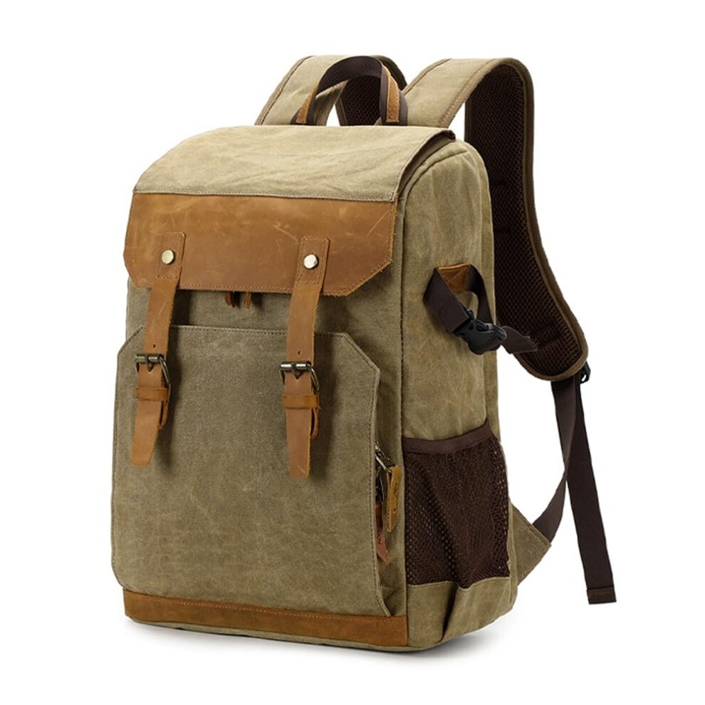 Canvas Leather Photography Backpack Slr Camera Bag Laptop Compartment Waterproof Outdoor Tripod Holder C 9382693204424