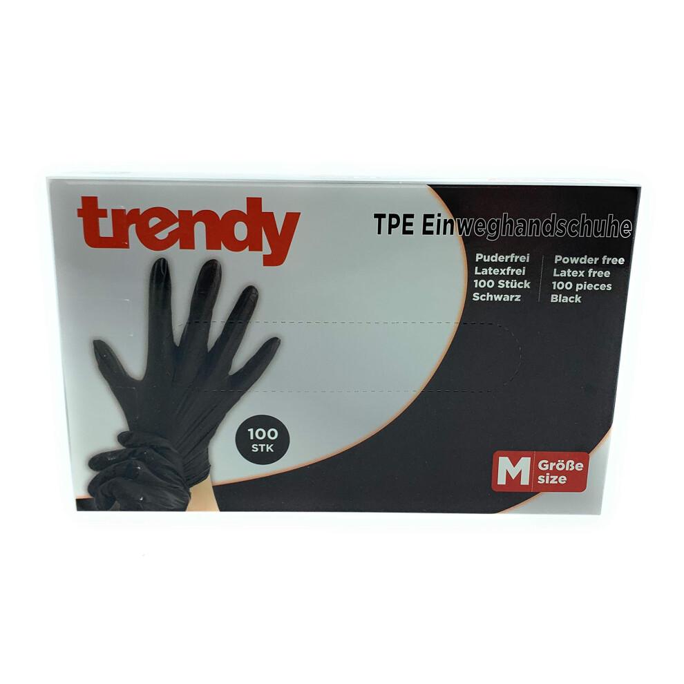 Tpe Disposable Gloves Black Powder Latex Dispenser Box Medium 100 Count 9347817070743
