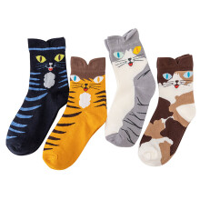 Modieuze sokken met patroon voor dames, schattig dierendesign met charmante kattengezichtjes, comfortabele, lichtgewicht sokken met vochtafvoerende