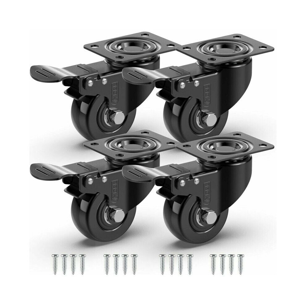 Polyurethane Caster Wheels For Furniture, Silent Rolling Wheels No Floor Marks For Office And Home Use, Sturdy Construction Swivel Heads With Brakes, 9358999498607
