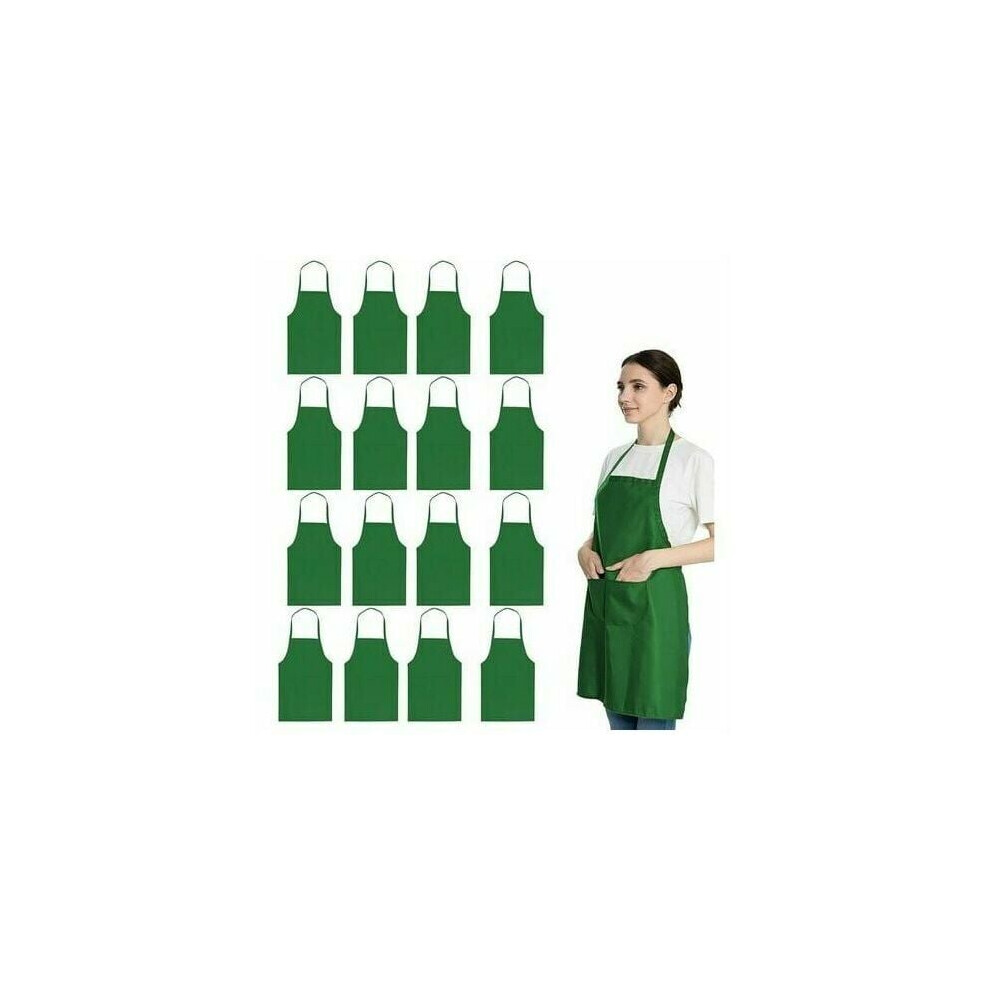 Aprons With Pockets, Resistant To Oil Stains And Water, Breathable Adjustable Bib Apron For Chefs, Waiters, Bartenders (Green, 16 Pieces) 9405630296280