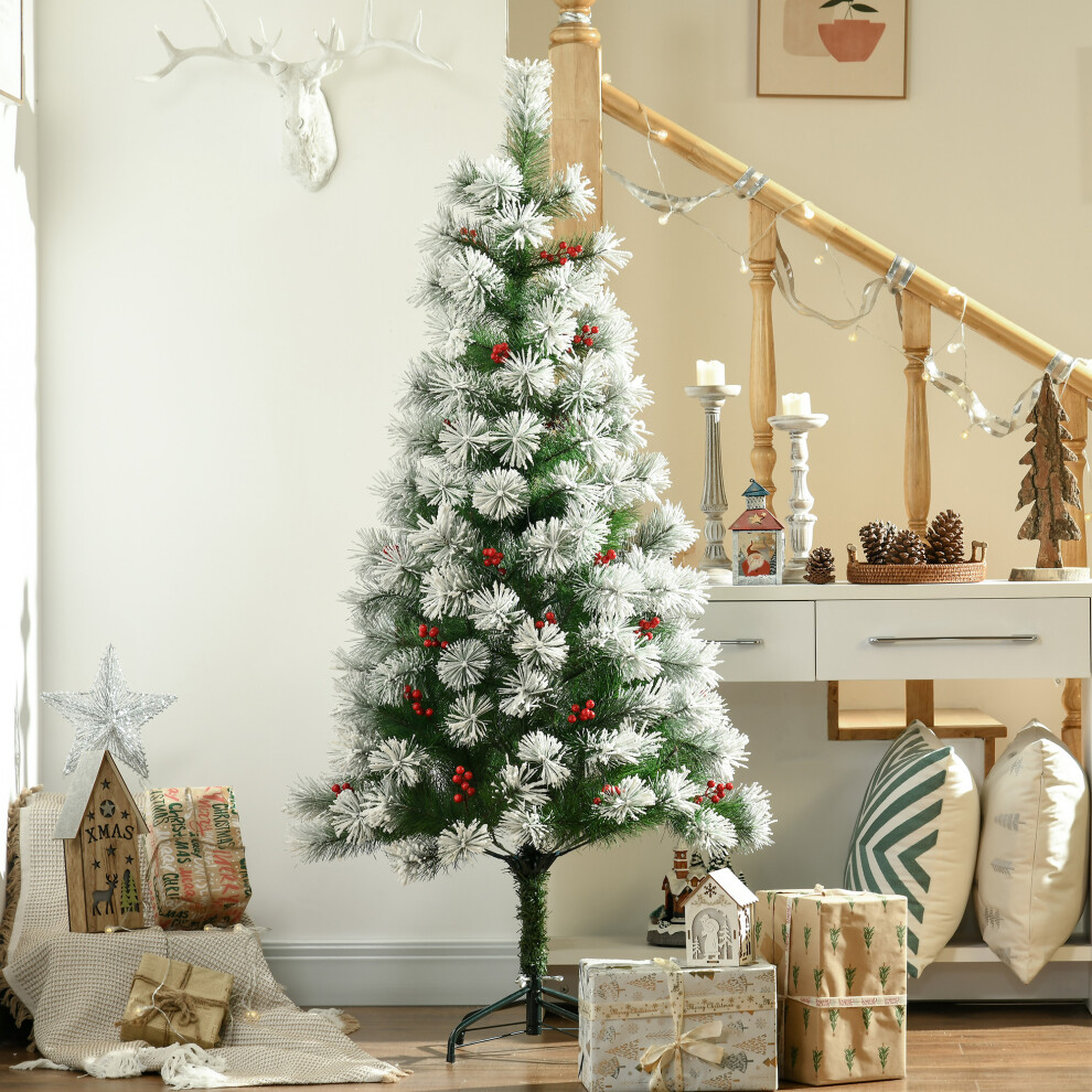 Homcom (5Ft / 150Cm) Christmas Tree Artificial Berry Xmas With Metal Green