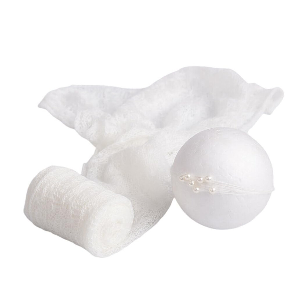 Newborn Photography Props Swaddle Blanket Headwear Set Soft Breathable For Pram Crib Diy Photoshoot Basket White