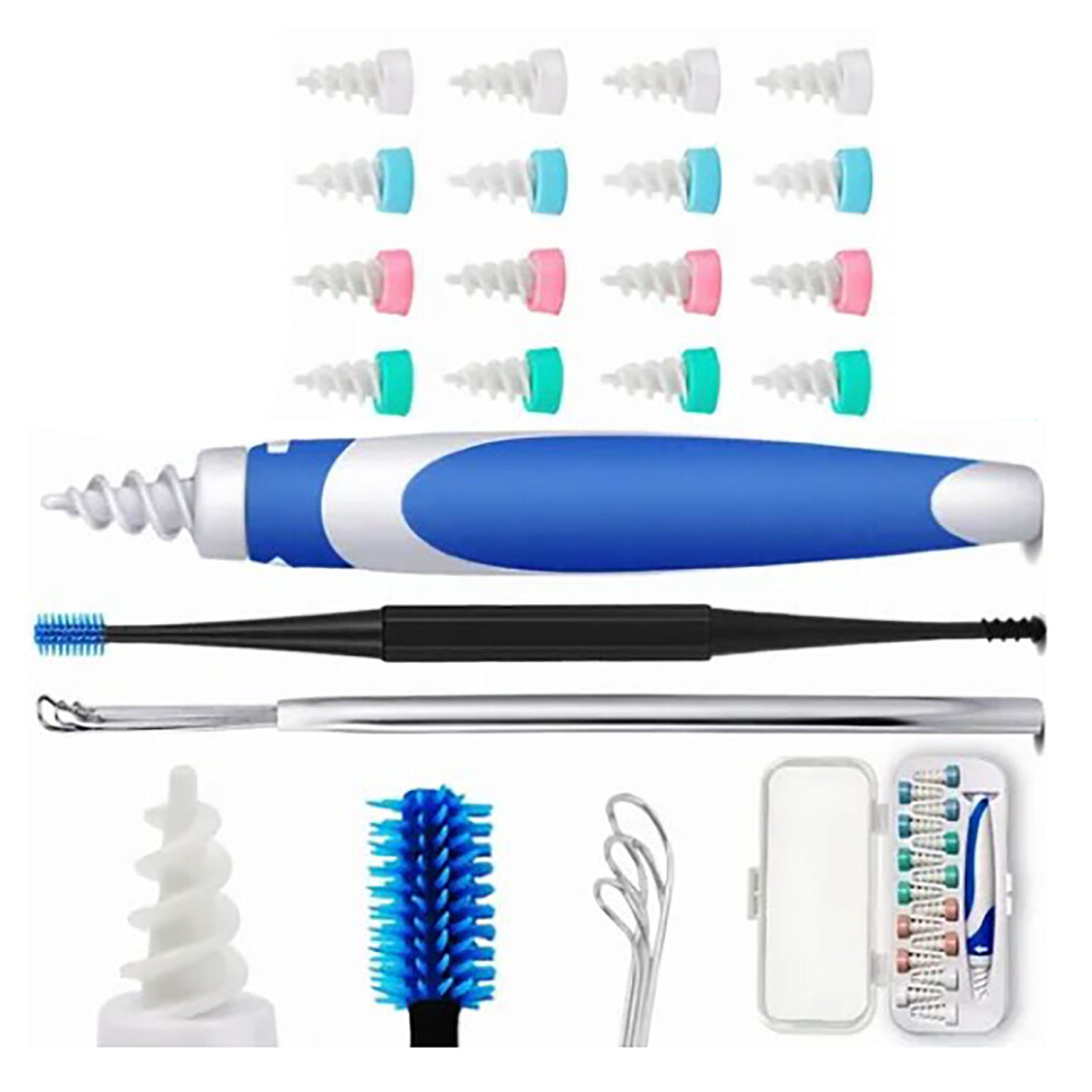 Spiral Ear Wax Remover Kit 16 Tips Soft Flexible Blue 12.5x2cm