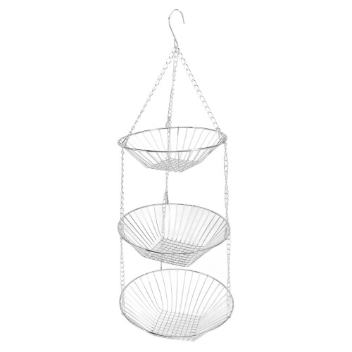 Hanging Fruit Basket Organizer, Versatile Function 3-Tier Kitchen Hanging Fruit Baskets, Practical and Sleek Design Iron Wire Storage with Adjustable