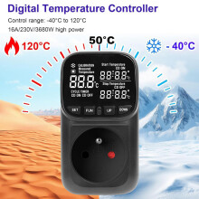 Temperaturkontroller, svart skall med bakbelyst skjerm for akvarier reptiler som støtter temperaturområde 40 til 120 grader Celsius
