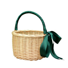 Cesta para niña de las flores de boda, cesta decorativa de ratán con asa de perlas, cesta de pétalos de flores para cesta tejida a mano con asa,