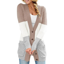 Cardigan med knapper foran til kvinder, plus size cardigan, sidelommer, åben front, sweater med sænkede skuldre til ubesværet efterårslag